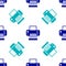 Blue Printer icon isolated seamless pattern on white background. Vector