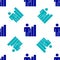 Blue Productive human icon isolated seamless pattern on white background. Idea work, success, productivity, vision and