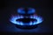 Blue propane gas flame. Burning gas. Kitchen stove burner. Natural gas market concept image with copyspace