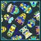 Blue psychedelic bandana with masks pattern