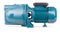 Blue pump to supply water to station water supply. Isolated white background. Metal Powerful body of pump, pressure