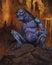 Blue and purple demon creature in an underground cave with lava flows - digital fantasy painting