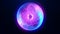 Blue purple energy sphere with glowing bright particles, atom with electrons