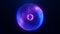 Blue purple energy sphere with glowing bright particles, atom with electrons