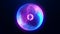 Blue purple energy sphere with glowing bright particles, atom with electrons