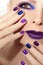 Blue purple fashion multicolored manicure and makeup .