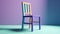 Blue and purple wooden chair on light purple background