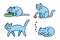 Blue pussycat emoticons set. Isolated vector illustration.
