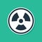 Blue Radioactive icon isolated on green background. Radioactive toxic symbol. Radiation Hazard sign. Vector.
