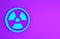 Blue Radioactive icon isolated on purple background. Radioactive toxic symbol. Radiation Hazard sign. Minimalism concept