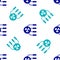 Blue Radioactive icon isolated seamless pattern on white background. Radioactive toxic symbol. Radiation hazard sign