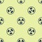 Blue Radioactive icon isolated seamless pattern on yellow background. Radioactive toxic symbol. Radiation Hazard sign. Vector