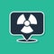Blue Radioactive in location icon isolated on green background. Radioactive toxic symbol. Radiation Hazard sign. Vector