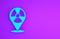 Blue Radioactive in location icon isolated on purple background. Radioactive toxic symbol. Radiation Hazard sign