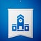 Blue Railway station icon isolated on blue background. White pennant template. Vector