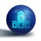 Blue Railway station icon isolated on white background. Blue circle button. Vector