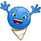 A blue raspberry flavored snowcone cartoon character with his arms out ready for a big cold hug