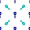 Blue Rattle baby toy icon isolated seamless pattern on white background. Beanbag sign. Vector