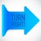 Blue realistic plastic turn right vector arrow