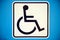 Blue rectangle handicapped sign with wheelchair, isolated on whi