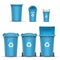 Blue Recycling Bin Bucket Vector For Paper Trash. Opened And Closed. Front View. Sign Arrow. Isolated Illustration