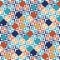 Blue red beige and white tiles geometric seamless pattern, vector