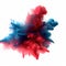 Blue Red Color Burst - Multiple colorful smoke powder explosion fluid ink particles slow motion with Generative AI