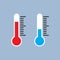 Blue and red flat thermometer indicators in a flat design