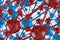 blue and red glass Molecular geometric chaos abstract structure. Science technology network connection hi-tech background 3d