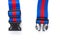 Blue & red harness with black buckles on white bckground