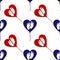 Blue and red heart balloon help babies symbol icon isolated seamless pattern on white background. Heart fundraising sign