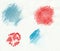 Blue and red horizontal watercolor gradient hand drawn samples of paint brush strokes, blots, blobs and drops. Sea blue