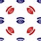 Blue and red Hypnosis icon isolated seamless pattern on white background. Human eye with spiral hypnotic iris. Vector