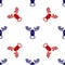 Blue and red Moose head with horns icon isolated seamless pattern on white background. Vector