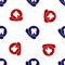 Blue and red Online dental care icon isolated seamless pattern on white background. Dental service information call