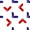 Blue and red Swiss army knife icon isolated seamless pattern on white background. Multi-tool, multipurpose penknife