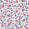 Blue and Red Traditional Chintz Floral Vector Seamless Pattern. Classic Background