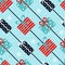 Blue and red vintage diagonal seamless pattern with christmas gifts and snowflakes
