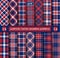 Blue, Red and White of Patriotic Tartan Seamless Patterns