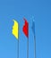 Blue, red and yellow flags