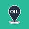 Blue Refill petrol fuel location icon isolated on green background. Gas station and map pointer. Vector