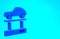 Blue Repair car on a lift icon isolated on blue background. Repair of the underbody, suspension, wheels and engine