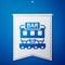 Blue Restaurant train icon isolated on blue background. White pennant template. Vector