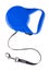 Blue retractable leash for dog top view