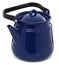 Blue retro enameled kettle on a white background