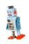 Blue retro mechanical robot toy walks isolated