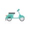 Blue retro scooter or motorcycle icon, flat vector illustration isolated.