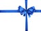 Blue ribbon with a bow as a gift on a white