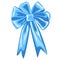 Blue ribbon tied in a bowknot isolated on white background. Vector cartoon illustration closeup.