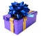 Blue ribbon tied violet box over white background